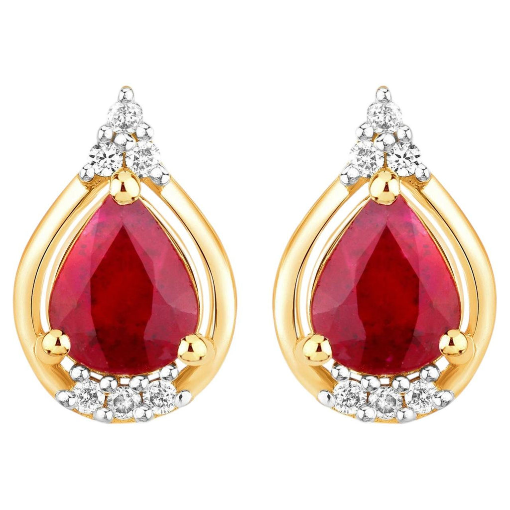 Ruby Stud Earrings With Diamonds 1.32 Carats 14K Yellow Gold