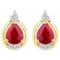 Ruby Stud Earrings With Diamonds 1.32 Carats 14K Yellow Gold