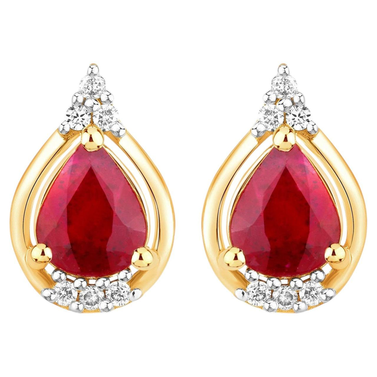 Ruby Stud Earrings With Diamonds 1.32 Carats 14K Yellow Gold