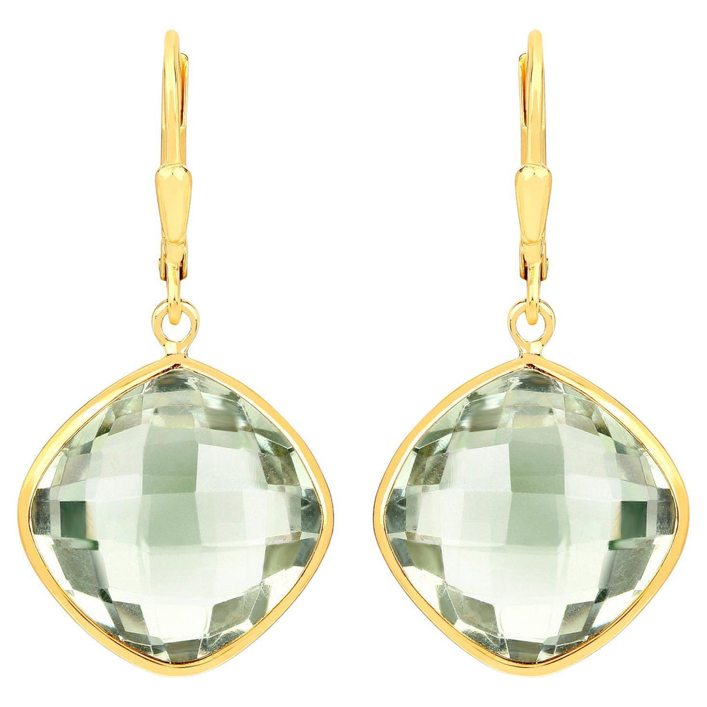 Green Amethyst Earrings 19.5 Carats 18K Yellow Gold Plated Silver