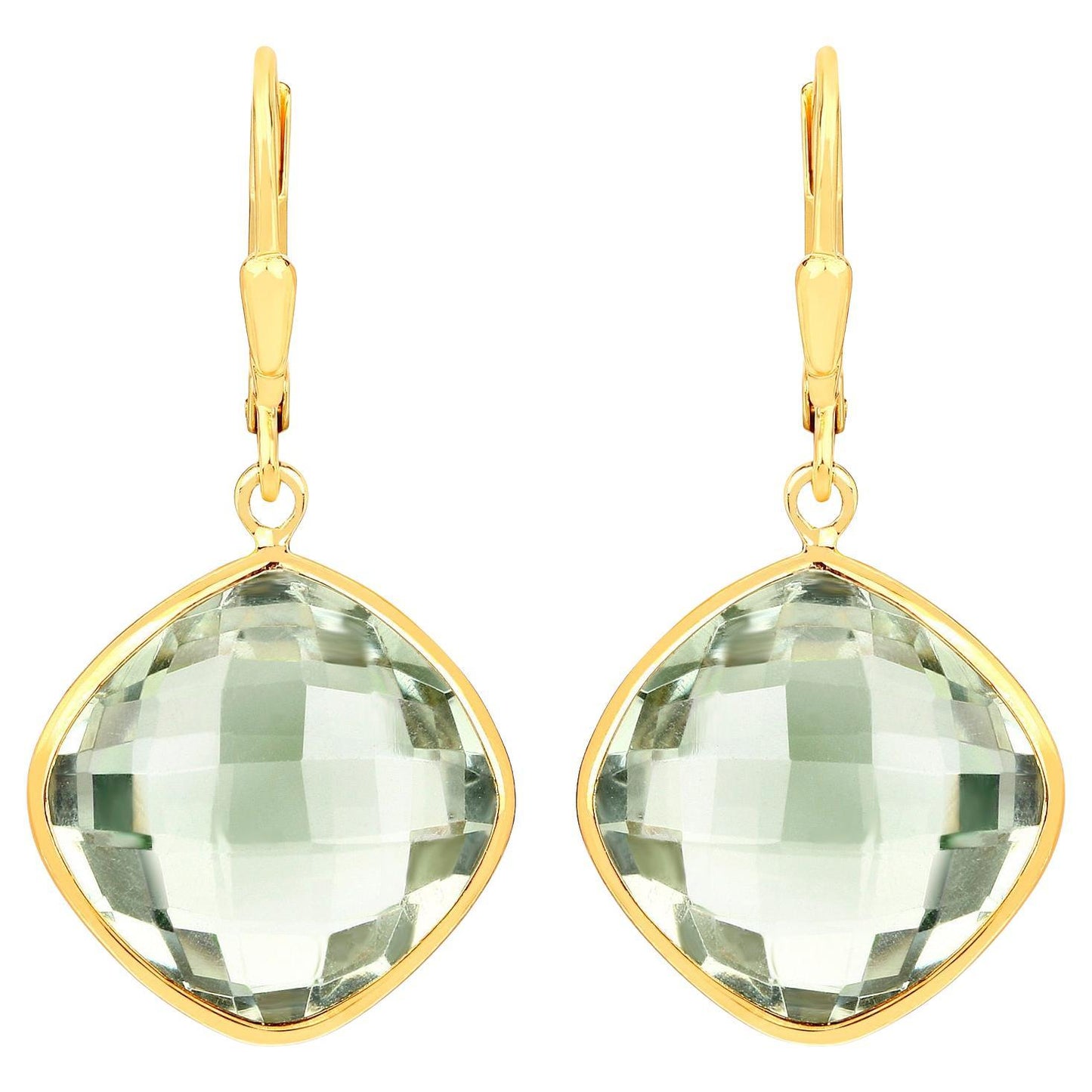 Green Amethyst Earrings 19.5 Carats 18K Yellow Gold Plated Silver
