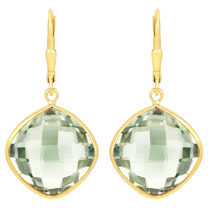 Green Amethyst Earrings 19.5 Carats 18K Yellow Gold Plated Silver