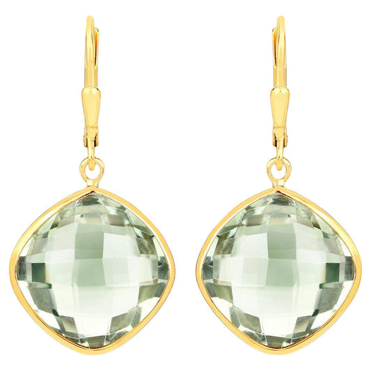 Green Amethyst Earrings 19.5 Carats 18K Yellow Gold Plated Silver