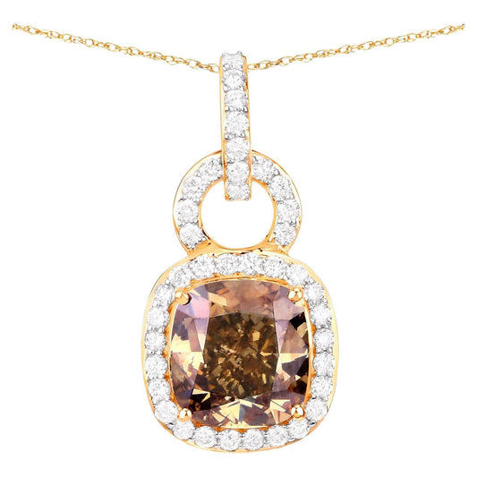 IGI Certified Brown Diamond Pendant With Diamond 2.81 Carats 18K Yellow Gold
