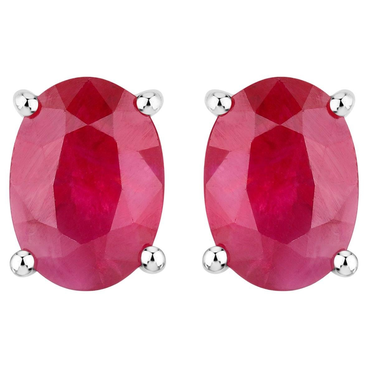 Ruby Earrings 1.68 Carats 14K White Gold