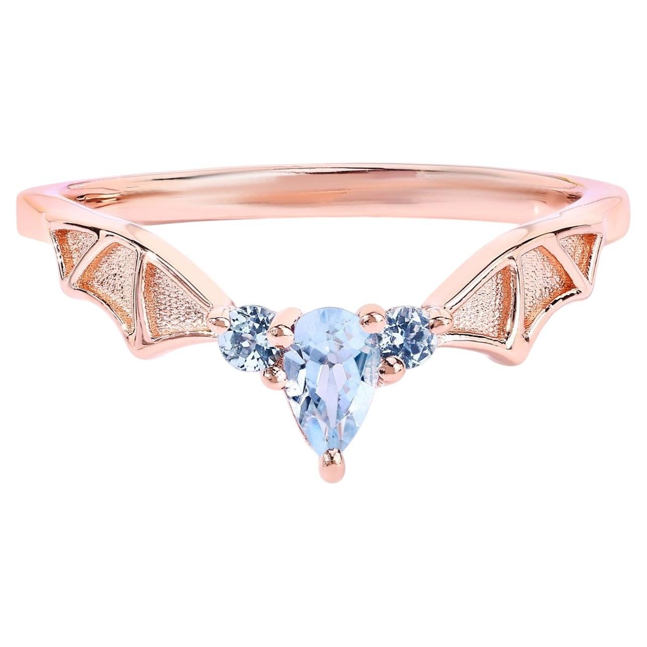 Blue Topaz Bat Ring 0.3 Carats Gold Plated Silver
