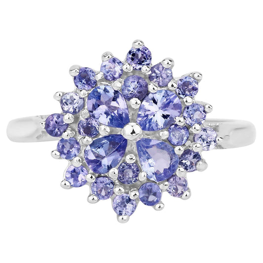 Tanzanite Cluster Ring 1.15 Carats Sterling Silver