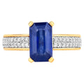Blue Sapphire Ring With Diamonds 3.1 Carats 18K Yellow Gold