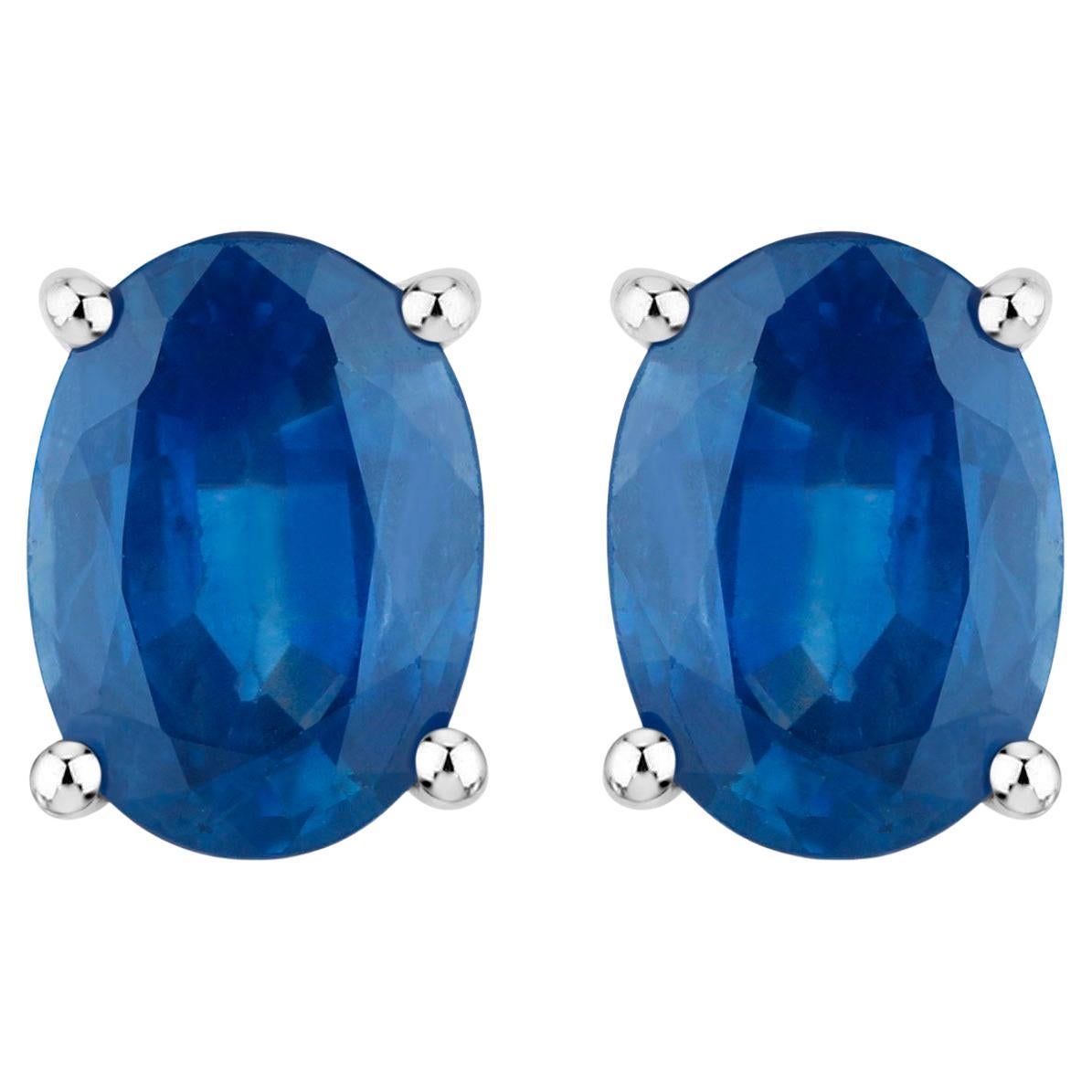 Blue Sapphire Earrings 1.88 Carats 14K White Gold