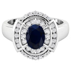 Blue Sapphire Ring With Diamonds 1.72 Carats 14K White Gold