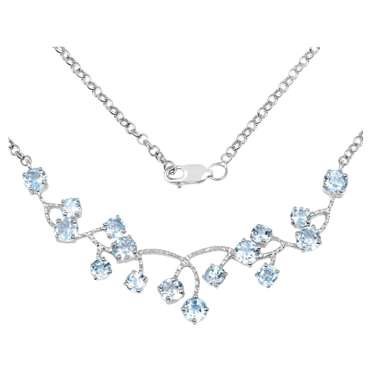 Blue Topaz Necklace 7.32 Carats Sterling Silver