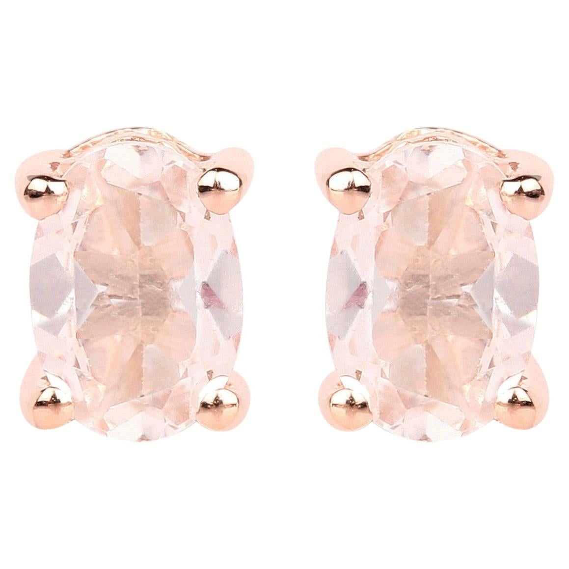 Morganite Stud Earrings 0.78 Carats Gold Plated Silver