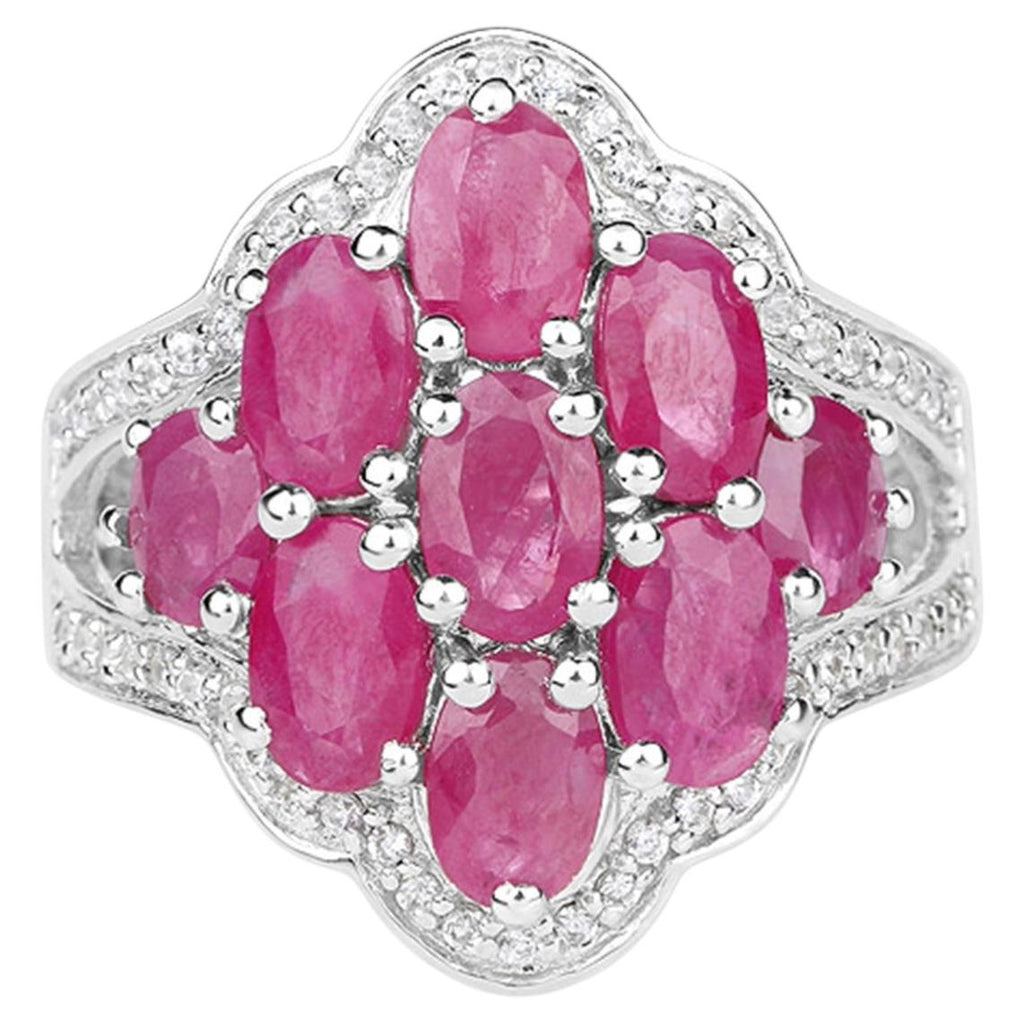 Ruby Ring With White Zircon 4.66 Carats Sterling Silver