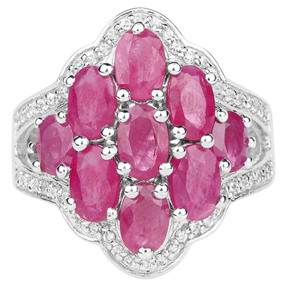 Ruby Ring With White Zircon 4.66 Carats Sterling Silver