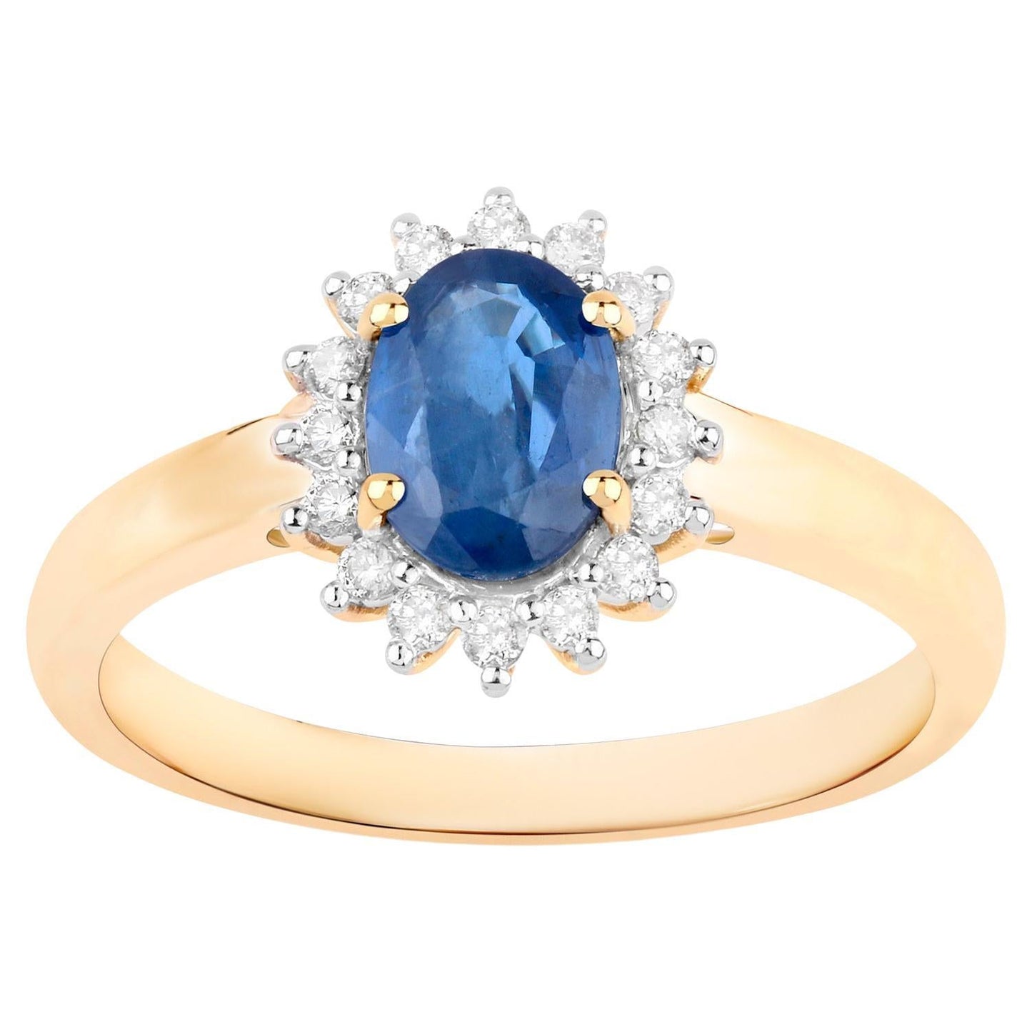 Blue Sapphire Ring Diamonds 1.1 Carats 10K Yellow Gold