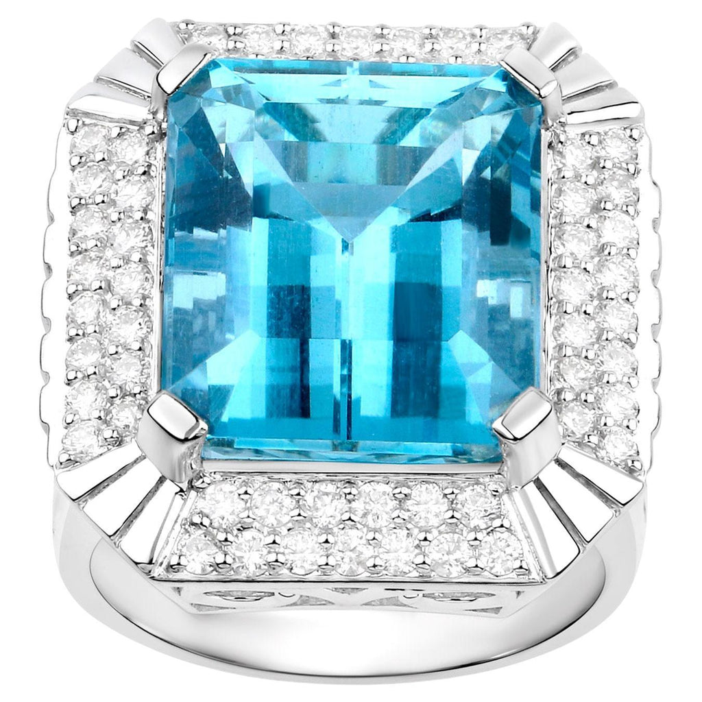 Aquamarine Ring With Diamonds 13.8 Carats 14K White Gold
