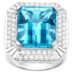 Aquamarine Ring With Diamonds 13.8 Carats 14K White Gold