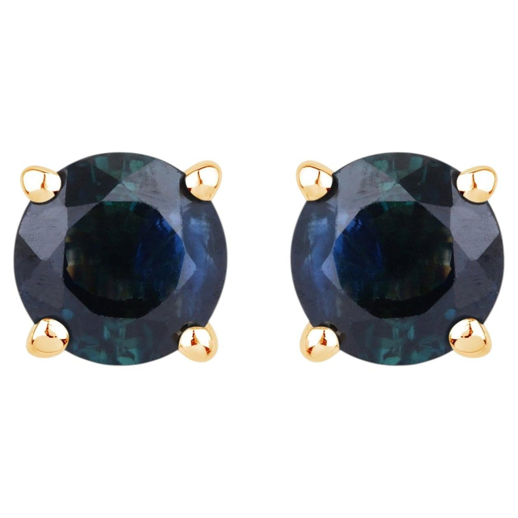Blue Sapphire Stud Earrings 1.28 Carats 10K Yellow Gold