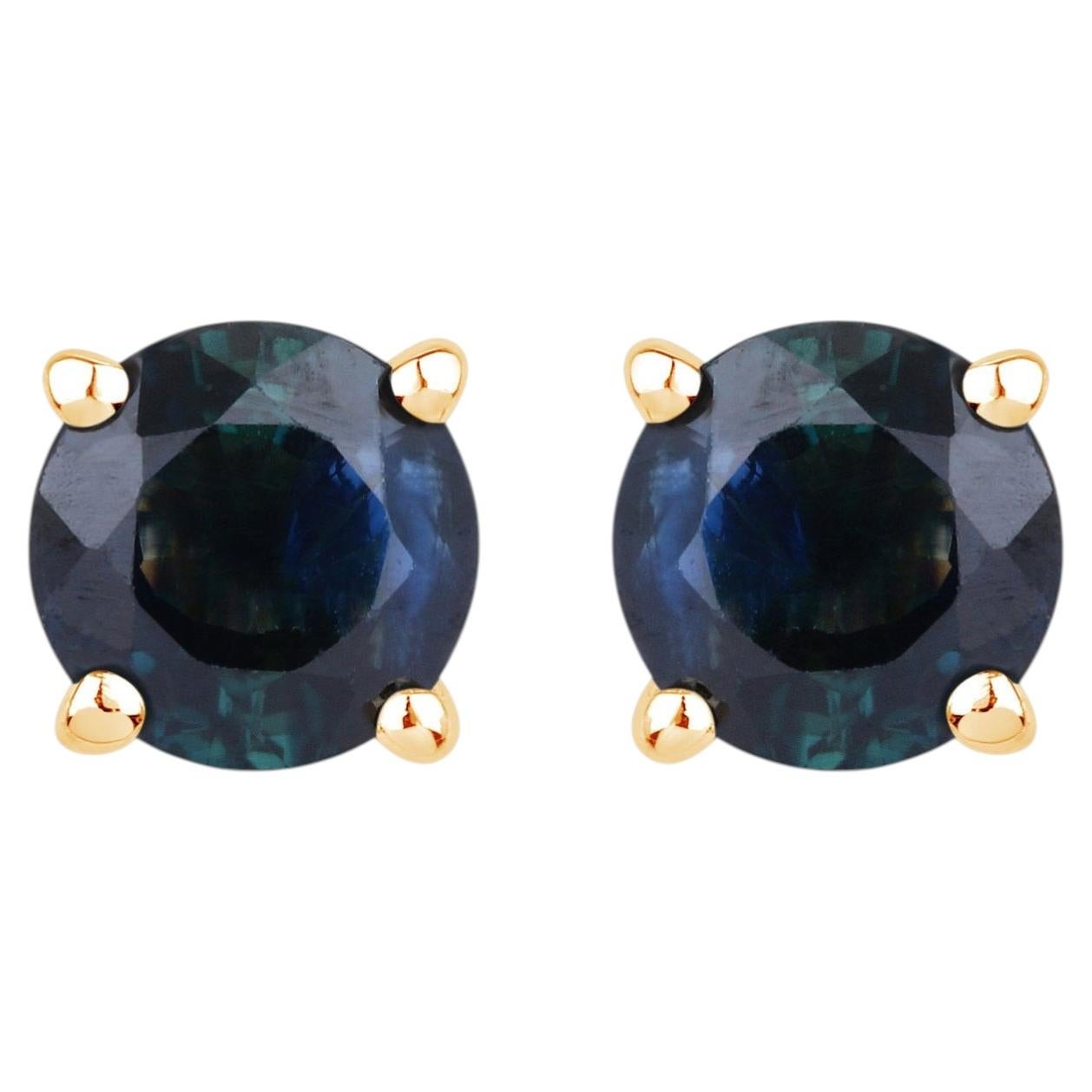 Blue Sapphire Stud Earrings 1.28 Carats 10K Yellow Gold