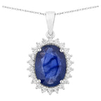 Blue Sapphire Pendant With Diamonds 3.3 Carats 18K White Gold