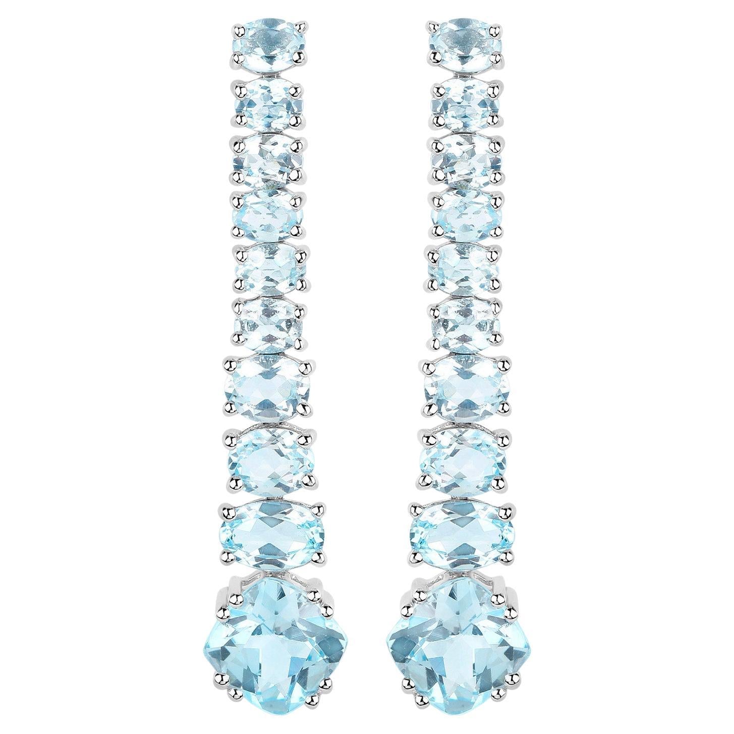 Blue Topaz Dangle Earrings 8.5 Carats 18K Gold Plated Silver