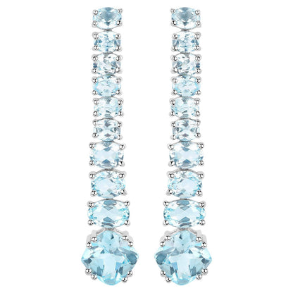 Blue Topaz Dangle Earrings 8.5 Carats 18K Gold Plated Silver