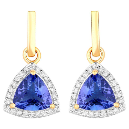 Tanzanite Dangle Earrings With Diamonds 3.86 Carats 14K Yellow Gold