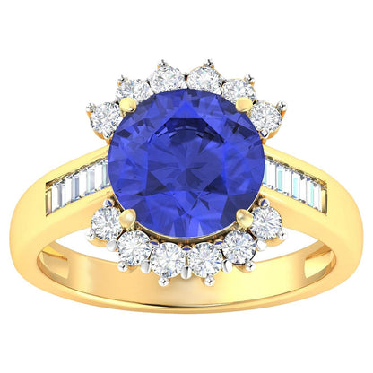 Tanzanite Ring With Diamonds 4.18 Carats 14K Yellow Gold