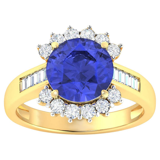Tanzanite Ring With Diamonds 4.18 Carats 14K Yellow Gold