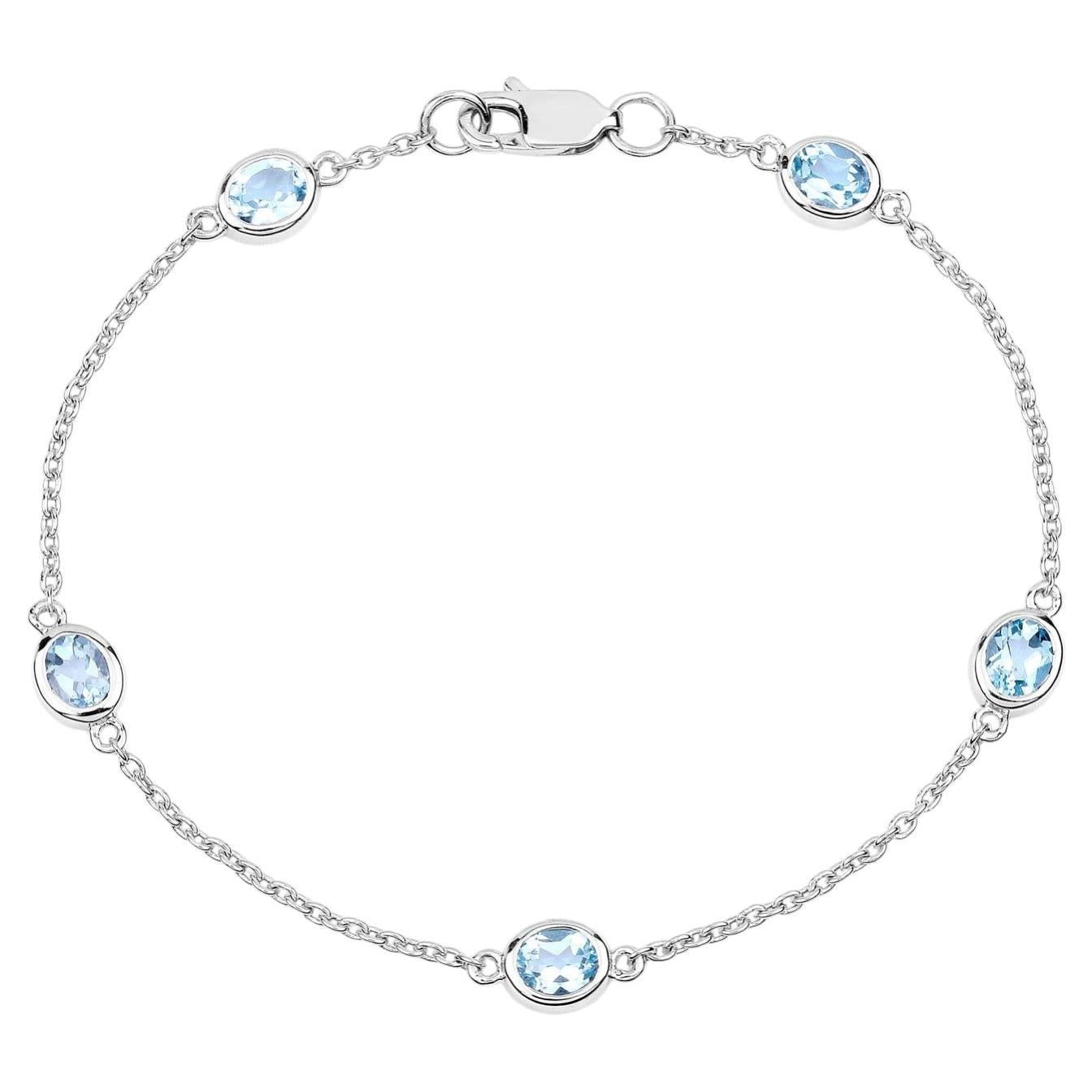 Blue Topaz Bracelet 1.78 Carats Sterling Silver