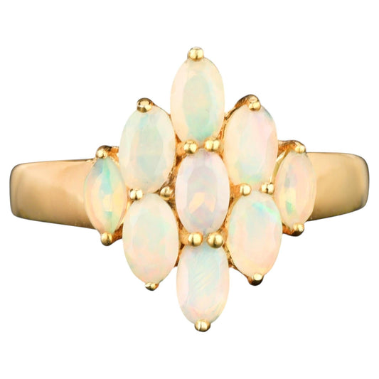 Natural Ethiopian Opal Ring 1.16 Carats Gold Plated Silver