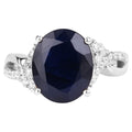 Blue Sapphire Ring With Diamonds 6.5 Carats 14K White Gold