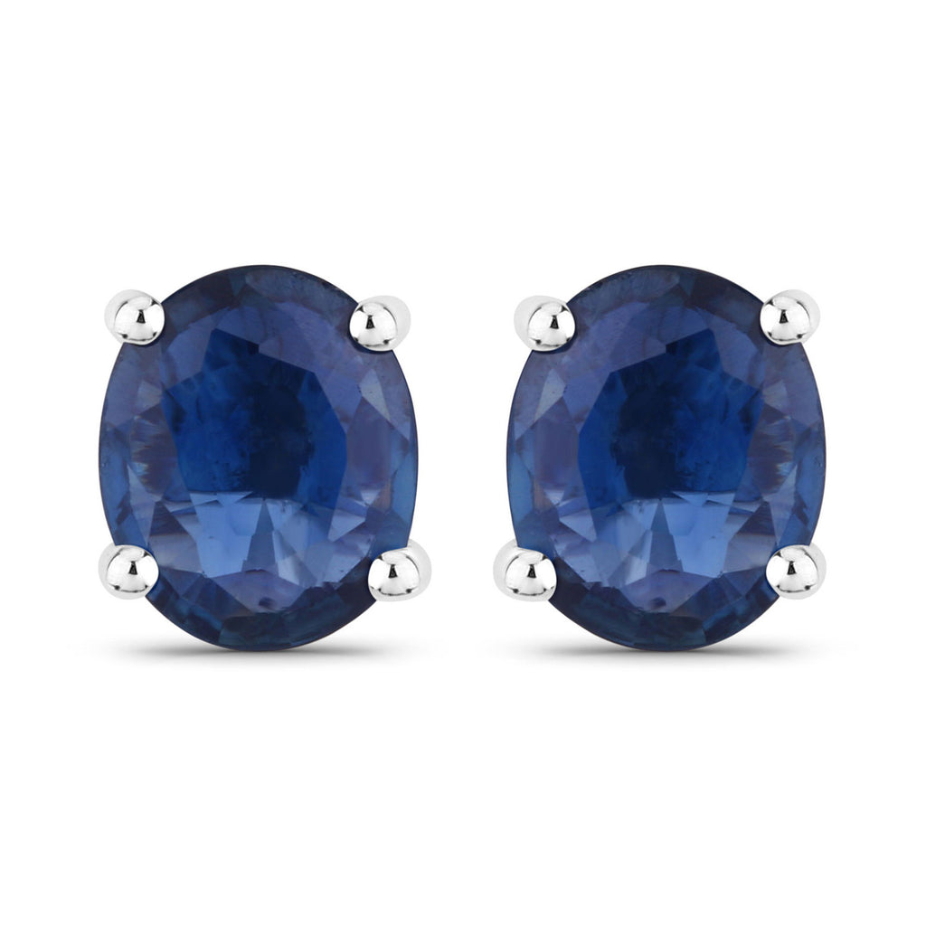 Blue Sapphire Stud Earrings 0.66 Carats 14K White Gold