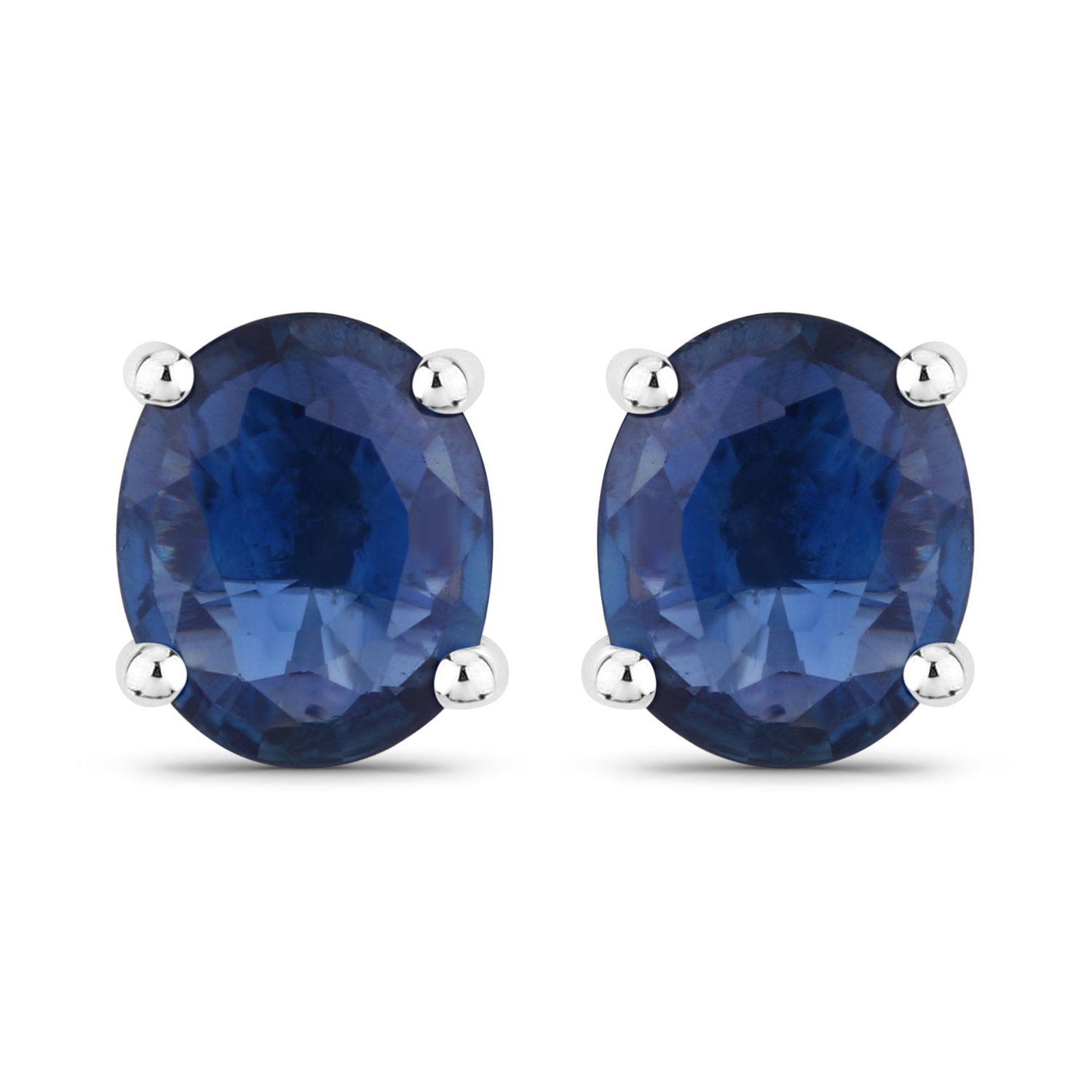 Blue Sapphire Stud Earrings 0.66 Carats 14K White Gold