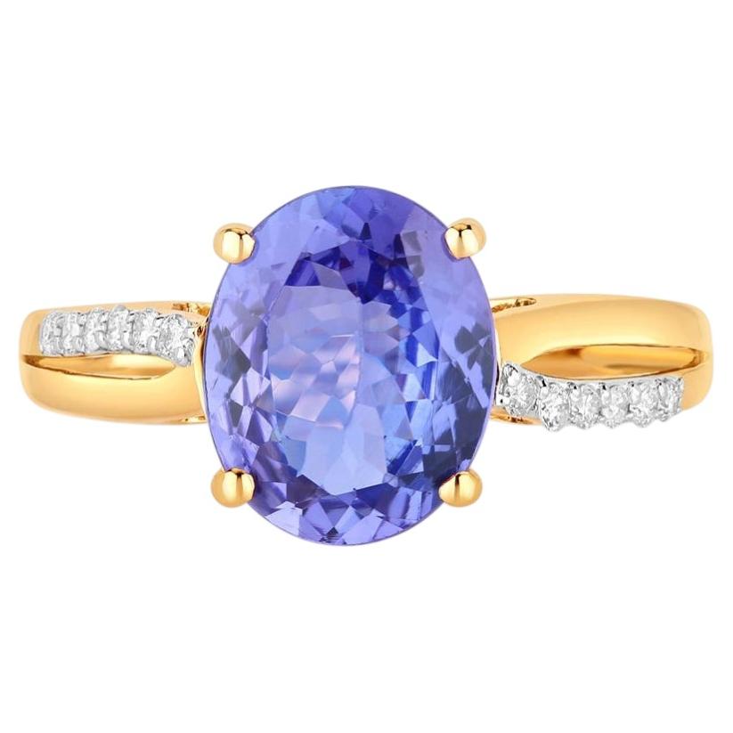 Tanzanite Ring With Diamonds 2.76 Carats 14K Yellow Gold