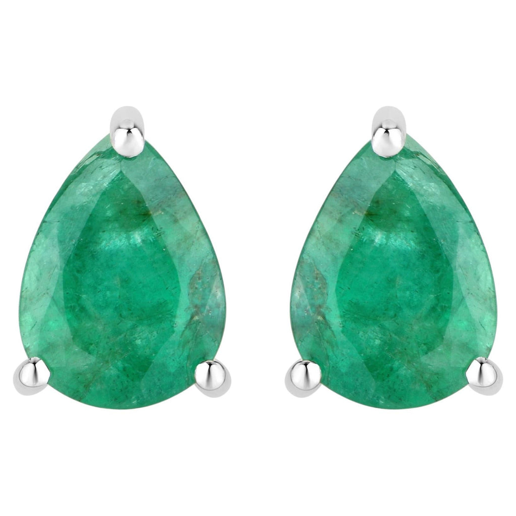 Zambian Emerald Stud Earrings 0.68 Carats 10K White Gold
