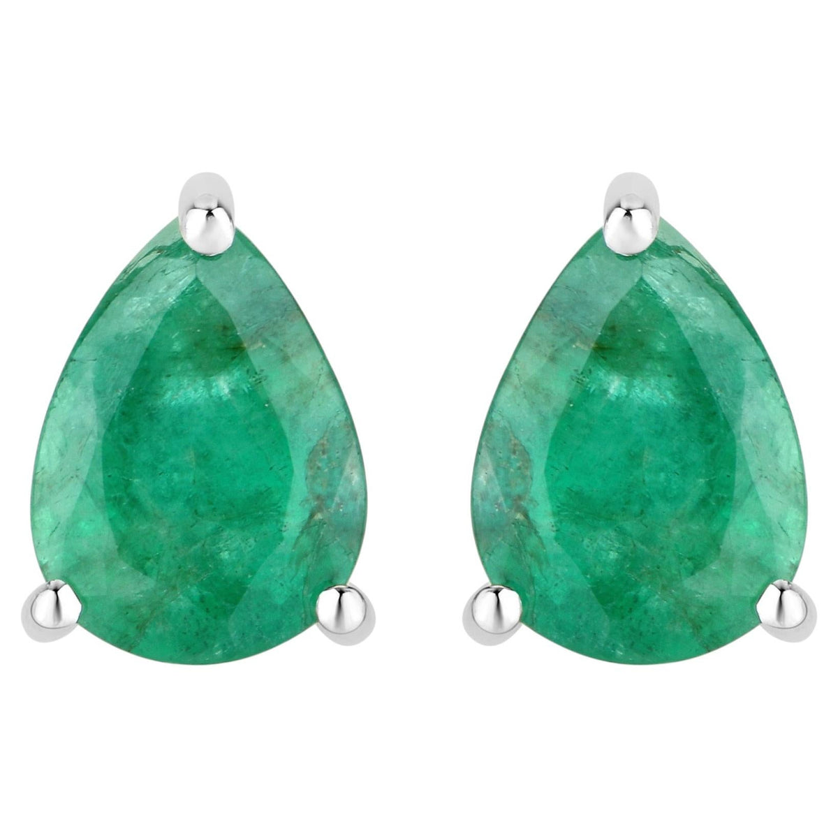 Zambian Emerald Stud Earrings 0.68 Carats 10K White Gold