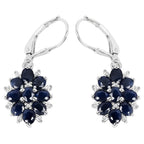 Blue Sapphire Earrings With White Zircon 3.88 Carats Sterling Silver