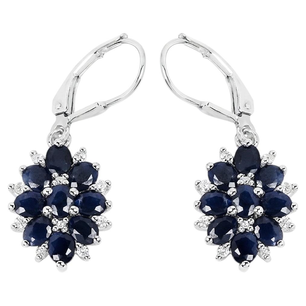 Blue Sapphire Earrings With White Zircon 3.88 Carats Sterling Silver