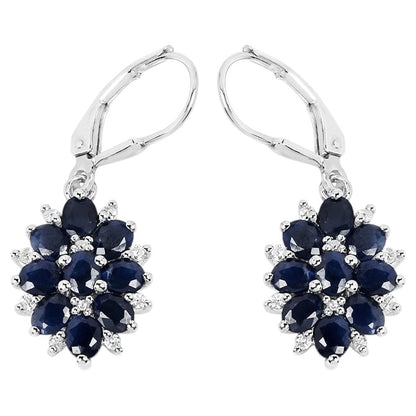 Blue Sapphire Earrings With White Zircon 3.88 Carats Sterling Silver