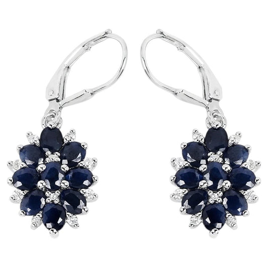 Blue Sapphire Earrings With White Zircon 3.88 Carats Sterling Silver