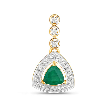 Natural Zambian Emerald and Diamond Halo Dangle Earrings 14K Yellow Gold