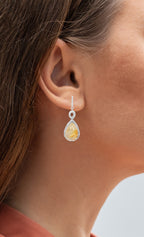 Natural Cabochon Golden Rutile Quartz Dangle Earrings Set With Topaz