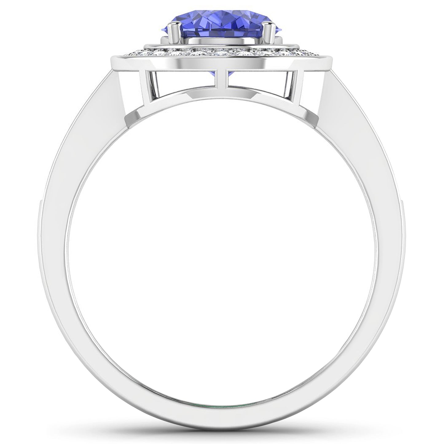 Natural Oval Tanzanite Ring Diamond Halo 14K White Gold