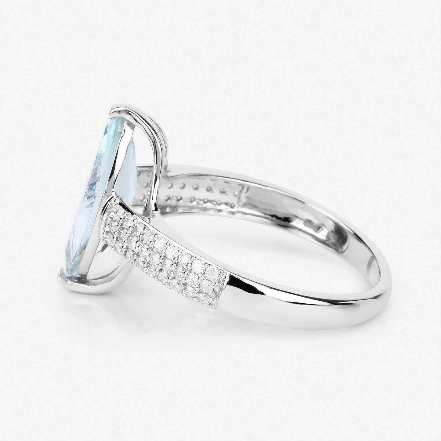 Natural Marquise Aquamarine and Diamond Ring 14K White Gold