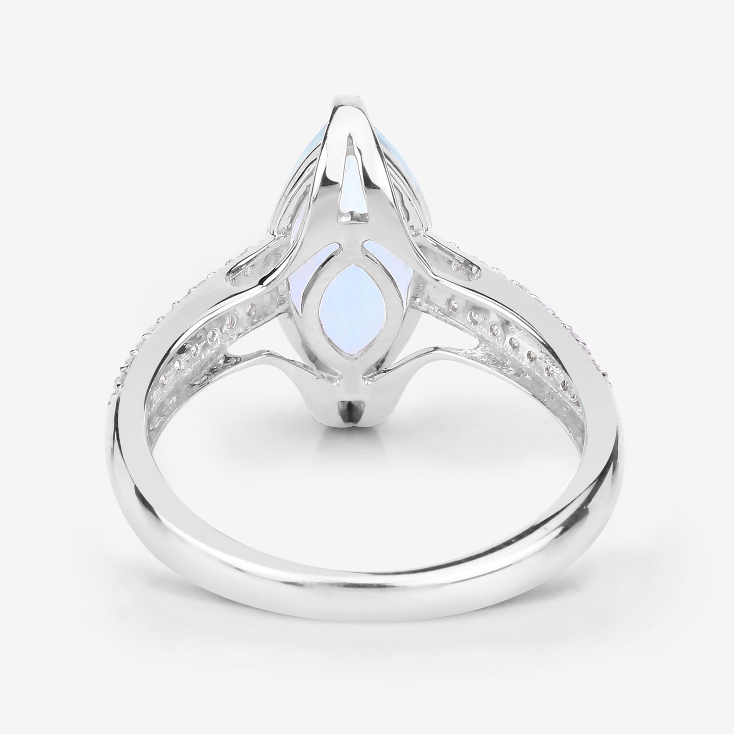 Natural Marquise Aquamarine and Diamond Ring 14K White Gold