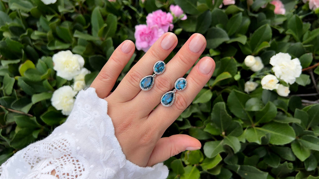 London Blue Topaz Earrings Diamond Setting 11.45 Carats Total