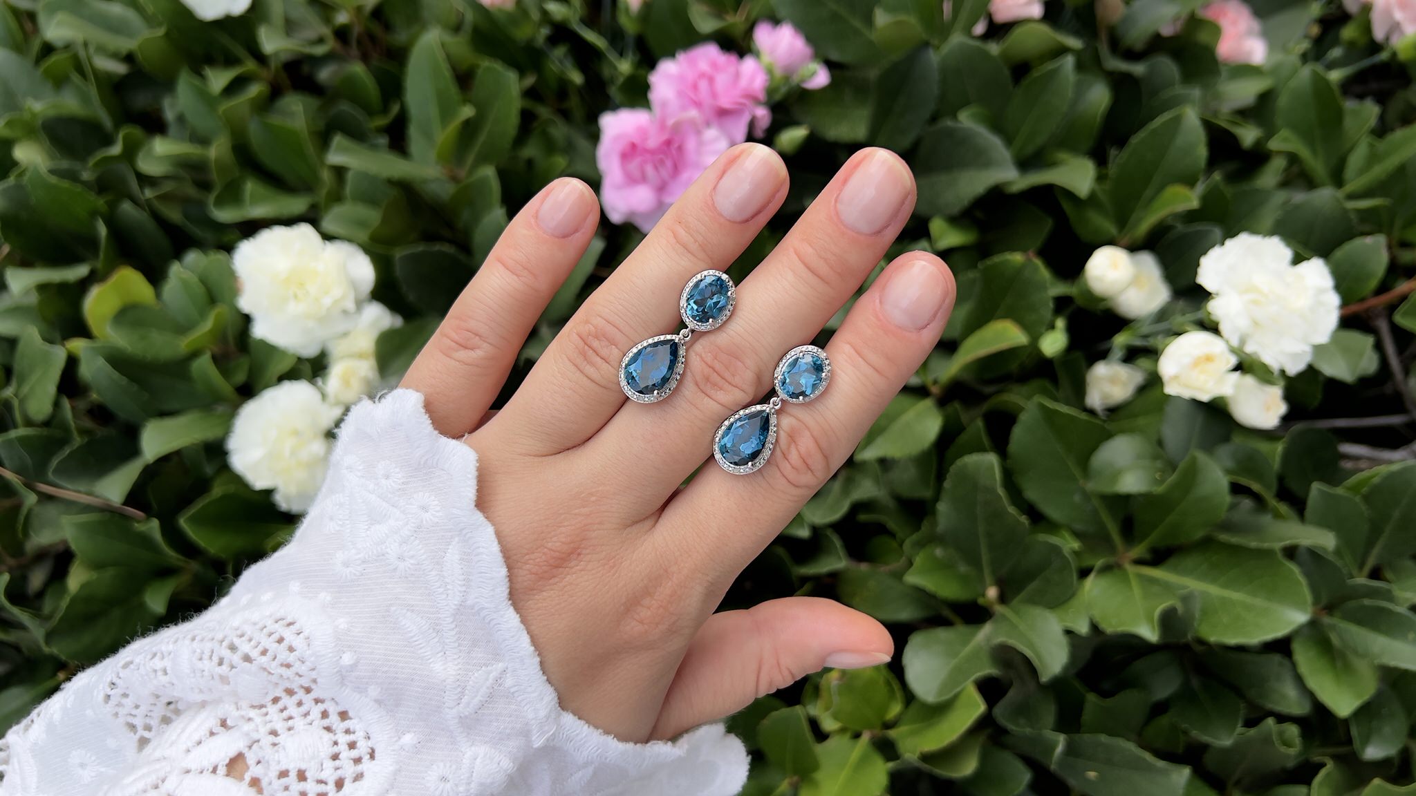 London Blue Topaz Earrings Diamond Setting 11.45 Carats Total