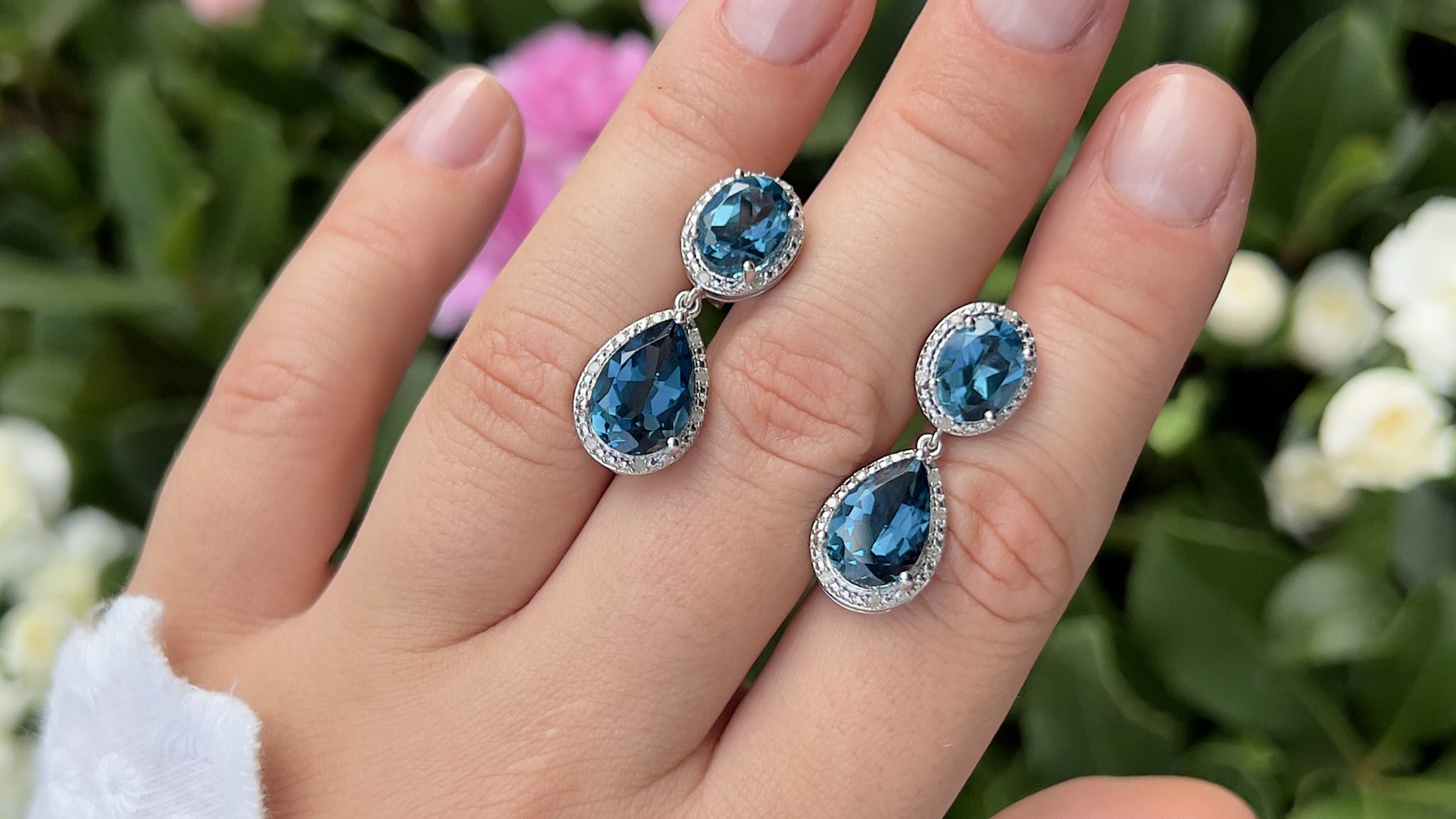 London Blue Topaz Earrings Diamond Setting 11.45 Carats Total