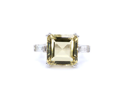 Lemon Quartz Ring With White Topaz 11.4 Carats Sterling Silver